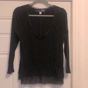 Blue Rain Black Lace Trim Blouse